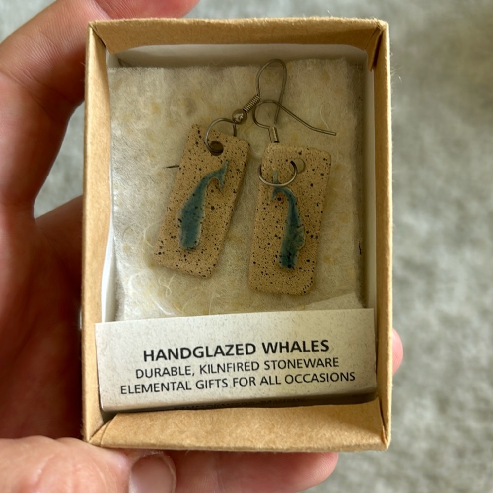Hand glazed kilnfired stoneware whale earrings
